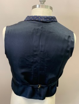 MTO, Navy Blue, Black, Gold, Silk, Print, Shawl Collar, B.F., 2 Pckts, Back Belt with Buckle, MULTS