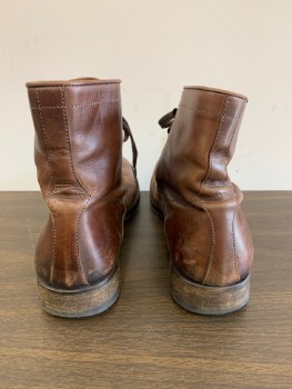 Mens, Boots 1890s-1910s, TO BOOT NEW YORK, Dk Brown, Leather, 9.5, Ankle High, Aged, Lace Up
