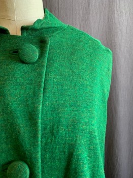 Womens, Cape/Poncho, MTO, Green, Cotton, Heathered, Solid, O/S, CAPE, Band Collar, Button Front, Gold Lining