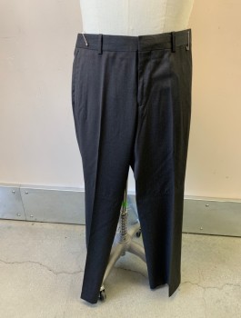 THEORY, Charcoal Gray, Wool, Solid, Flat Front