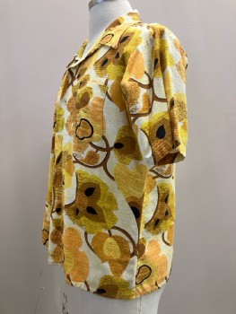 HAI ALAI, Yellow/ Multi-color, Floral Print, C.A., B.F., S/S, 1 Pocket