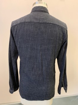 OLIVER SPENCER, Black, White, Cotton, 2 Color Weave, L/S, Button Front, Collar Attached, Chest Pocket