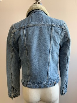 Womens, Jean Jacket, LEVI'S, Lt Blue, Cream, Cotton, Solid, XS, Button Front, 4 Pockets, Collar Attached,