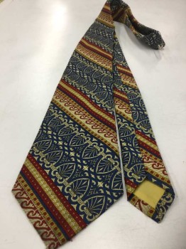 Mens, Tie, GOLDEN CLASP, Multi-color, Red, Blue, Gold, Butter Yellow, Polyester, Stripes - Vertical , Abstract , 4 In Hand,
