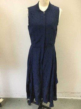 Womens, Dress, Sleeveless, PUBLIC SCHOOL, Navy Blue, Viscose, Polyester, Abstract , 4, Navy with Self Abstract Print, Button Front, Sleeveless,