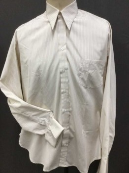 Mens, Dress Shirt, 20TH CENTURY CHAP, Cream, Tan Brown, Lt Brown, Cotton, Stripes - Vertical , 37-38, 16.5, Long Sleeves, Button Front, Elongated Collar Attached, French Cuffs,  1 Pocket, Reproduction, Multiples,