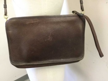 Womens, Purse, COACH, Brown, Leather, Solid, 7", 11", Vintage Coach, Nice Patina, Zip Top, Long Double Strap, Long Zipper Pull