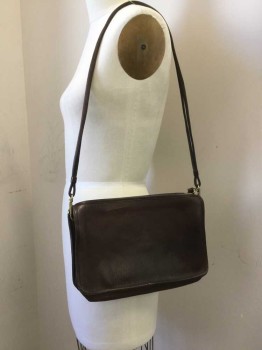 Womens, Purse, COACH, Brown, Leather, Solid, 7", 11", Vintage Coach, Nice Patina, Zip Top, Long Double Strap, Long Zipper Pull