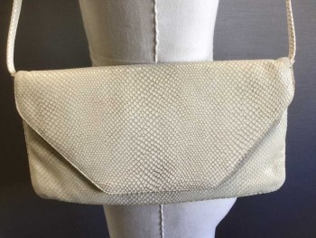 Womens, Purse, FRENCHY OF CALIFORNI, Cream, Leather, Reptile/Snakeskin, 6", 12", Envelope with Snap Flap, Long Skinny Strap