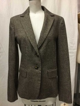 Womens, Blazer, Weekend, Brown, Cream, Wool, Herringbone, 4, 2 Buttons,  Notched Lapel, Single Breasted, 2 Pockets,