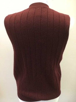 Mens, Vest, TOWN CRAFT, Maroon Red, Acrylic, Cable Knit, Large, 5 Buttons, 2 Pockets, V-N,
