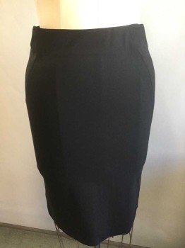 Womens, Skirt, Knee Length, THEORY, Black, Wool, Spandex, Solid, 8, Pencil Skirt, Curved Seams, 2 Vents at Back Hem
