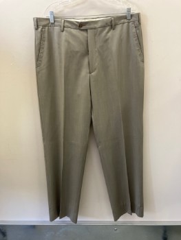 Mens, Suit, Pants, GALANTE UOMO, Taupe, Wool, Solid, In33, W38, Flat Front, Button Tab, Hand Picked Pocket Edge