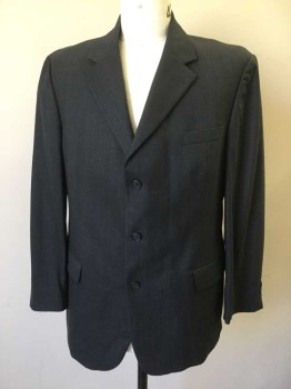 ANDREW FEZZA, Black, Slate Blue, Wool, Nylon, Plaid, 3 Button Single Breasted, 2 Pockets with Flaps, 1 Welt Pocket