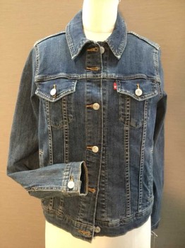 LEVI'S, Denim Blue, Cotton, Solid, Traditional, Slightly Cropped, Little Bit of Stretch
