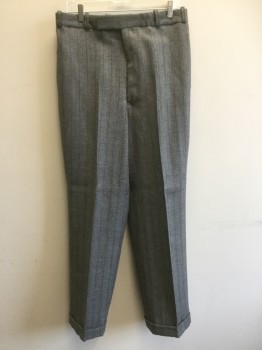 Mens, 1930s Vintage, Suit, Pants, MARK COSTELLO, Gray, Brown, Wool, Stripes - Pin, 31, 32, Gabardine, Flat Front, Button Tab Closure, Button Fly, 3 Pockets, Cuffed Hem, Belt Loops, Suspender Buttons