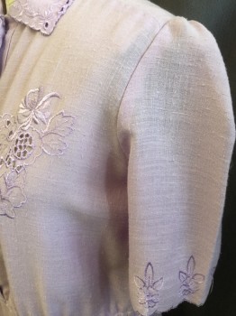 N/L, Lavender Purple, Cotton, Linen, Solid, Eyelet Accents, S/S, Shirt Waist, Collar Attached, Knee Length