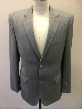 Mens, Suit, Jacket, EFFETTI, Lt Gray, Gray, Wool, Herringbone, Stripes, 40R, Single Breasted, 2 Buttons,  Notched Lapel,