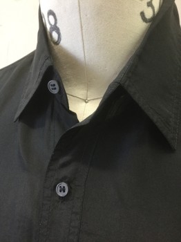 ROBERT STOCK, Black, Silk, Solid, Long Sleeve Button Front, Collar Attached, 2 Patch Pockets with Button Closures, **Ripped at Side Seam 1/28/2020