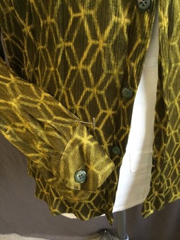 ATLANTIC CONNECTION, Olive Green, Polyester, Geometric, Shimmer Goldish-olive, Collar Attached, Button Front, Long Sleeves,