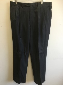 LAUREN, Charcoal Gray, Gray, Wool, Heathered, Stripes - Pin, Button Tab, Double Pleats,