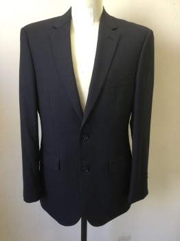 Mens, Sportcoat/Blazer, JOS A BANKS, Navy Blue, Black, Wool, Stripes - Micro, 40L, Single Breasted, Collar Attached, Notched Lapel, 2 Buttons,  3 Pockets, Double
