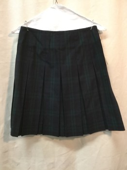 Childrens, Skirt, MILLS, Navy Blue, Forest Green, Black, Polyester, Plaid, W 26, Navy/ Forrest Green/ Black Plaid, Pleated