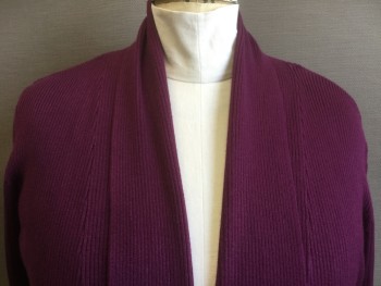 JM COLLECTION, Violet Purple, Rayon, Polyester, Solid, No Closures, Long Sleeves, Shawl Collar, Rib Knit Vertical for Body and Horizontal for Hem