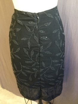 LINK, Black, Iridescent Black, Polyester, Lycra, Leaves/Vines , Faux Beads in Leaves Pattern, with Black Lining, Zip Back,