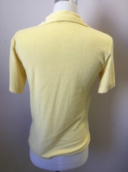 LEFT BANK, Lemon Yellow, Poly/Cotton, Solid, Terry Cloth, Short Sleeves, Open Front, Collar Attached, 2 Pockets