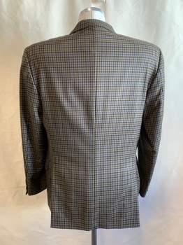 Mens, Sportcoat/Blazer, JOSEPH ABBOUD, Brown, Black, Blue, Wool, Grid , 42R, Button Front, Collar Attached, Notched Lapel, 3 Pockets, 2 Buttons