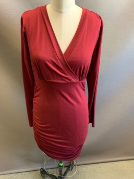 Womens, Maternity, Isabella Oliver , Red Burgundy, Viscose, Elastane, Solid, 36 B, 8, Gather Sides  Long Sleeves  " Maternity"