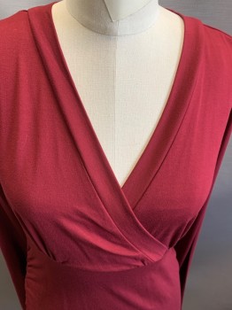 Womens, Maternity, Isabella Oliver , Red Burgundy, Viscose, Elastane, Solid, 36 B, 8, Gather Sides  Long Sleeves  " Maternity"