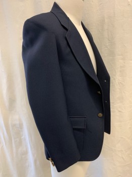 Childrens, Blazer, N/L, Navy Blue, Polyester, Solid, 14 R, 2 Button Front, Notched Lapel, 3 Pockets,