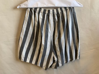 FRENCH CONNECTION, Faded Black, White, Cotton, Stripes, Shorts, Elastic Waistband, 2 Pockets