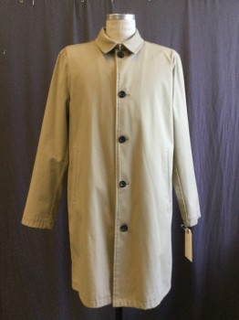 Mens, Coat, Trenchcoat, TOPMAN, Khaki Brown, Cotton, Solid, 44 R, Button Front, Collar Attached, 2 Pockets, Hook & Eye Neck Collar Closure