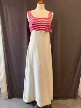 MTO, Hot Pink, Silver, Cream, Acetate, Lurex, Stripes - Horizontal , Solid, Sleeveless, Square Neck, Empire Waist, Floor Length, Faux Wrap Skirt with Pink/Silver Striped Contrasting Insert, Back Zipper,