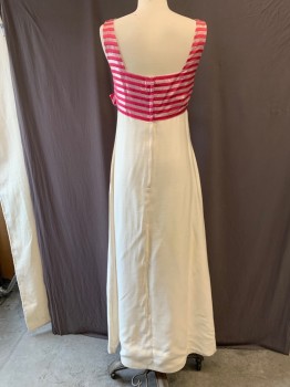 MTO, Hot Pink, Silver, Cream, Acetate, Lurex, Stripes - Horizontal , Solid, Sleeveless, Square Neck, Empire Waist, Floor Length, Faux Wrap Skirt with Pink/Silver Striped Contrasting Insert, Back Zipper,