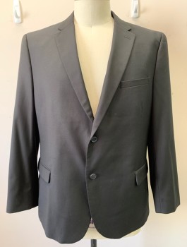 Mens, Sportcoat/Blazer, CARAVELLI, Black, Polyester, Viscose, Solid, 48R, Single Breasted, Notched Lapel, 2 Buttons, 3 Pockets