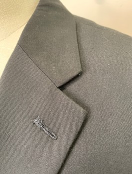 Mens, Sportcoat/Blazer, CARAVELLI, Black, Polyester, Viscose, Solid, 48R, Single Breasted, Notched Lapel, 2 Buttons, 3 Pockets