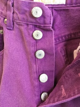 JEANJER- JORDACHE, Orchid Purple, Cotton, Solid, 5 Pockets, Silver Button Front,