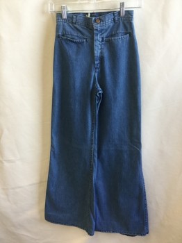 Womens, Jeans, LAND LUBBER, Lt Blue, Cotton, Solid, 23/30, Light Blue Denim with Navy Top Stitches, 2 Horizontal Pockets Front, Zip Front, Flair Bottom