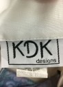 KDK DESIGNS, Violet Purple, Navy Blue, Purple, White, Teal Green, Polyester, Floral, Color Blocking, Floral Patterned "Vest" with Attached Solid White "Shirt" Underneath, Solid Navy Bottom Half, Short Sleeves, Collar Attached, Both Vest/Shirt Panels Have Buttons, Elastic Waist, Mid Calf Length,