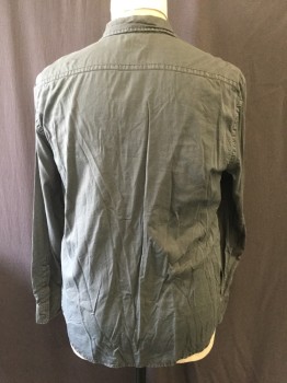 FAHERTY, Dk Gray, Cotton, Solid, Aged, Button Front, Collar Attached, Long Sleeves, 2 Pockets,