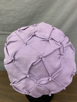 Womens, Hat, SUZY, Lavender Purple, Silk, Solid, Beret Style, with Self Diamond Shaped American Smocking with Tiny Bobble Knots,
