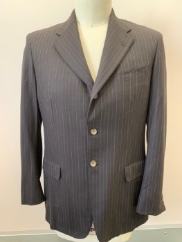 Mens, 1930s Vintage, Suit, Jacket, MTO, Brown, Taupe, Wool, Synthetic, Stripes - Pin, 42, 3 Bttns, Single Breasted, Notched Lapel, 3 Pckts, Multiples, See CF001232, No Pants