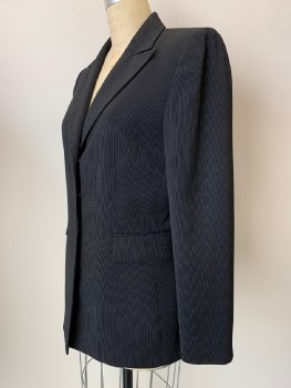 Womens, 1990s Vintage, Suit, Jacket, TAHARI, Black, White, Polyester, Rayon, Stripes - Pin, B38, 8, W28, L/S, Snap Button Front, Single Breasted, Peaked Lapel, 2 Pckts,