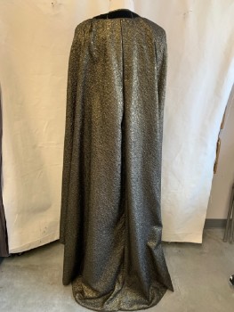 Unisex, Sci-Fi/Fantasy Cape/Cloak, NL, Gold, Rayon, Textured Fabric, OS, Black Velcro At Neck, Pleated At Shouldrs & Center Back, No Closures, High Low Hem