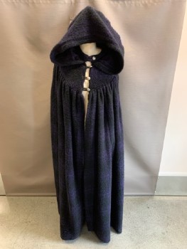 Unisex, Sci-Fi/Fantasy Cape/Cloak, LE-GOLD WOMAN, Dk Purple, Black, Wool, Plaid, OS, Hooded, Button & Loop Closure, Pleated At Chest
