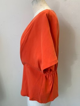Womens, Top, PROLOGUE, Orange, Rayon, Polyester, Solid, M, Short Sleeves, V-neck, Keyhole Center Back, Back with Elastic at Waist